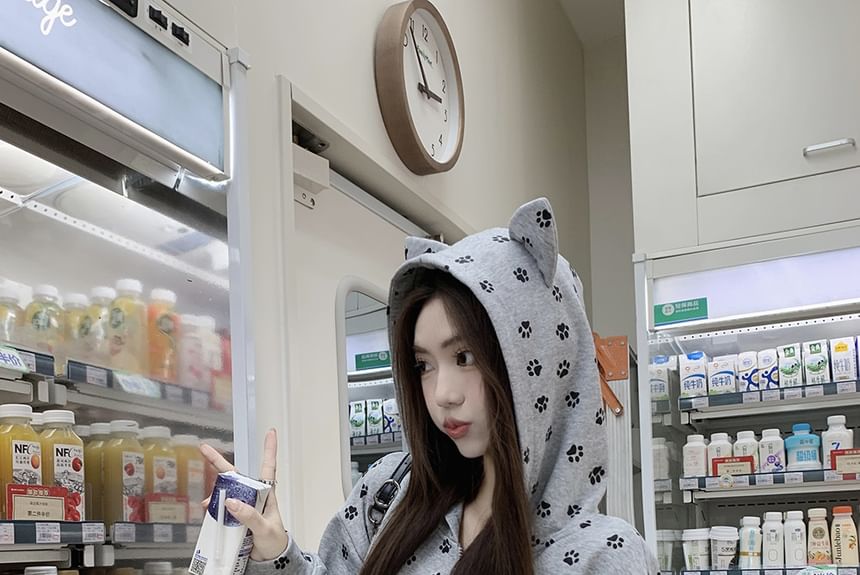 ANORA - Hoodie met kattenooraccent en pootprint, rits en elastische taille (verschillende ontwerpen)
