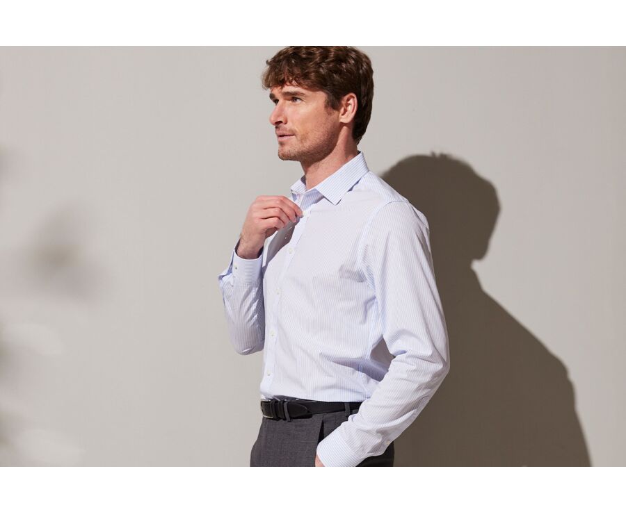 Chemise coton rayée bleu clair et blanc - MAXIMILIEN