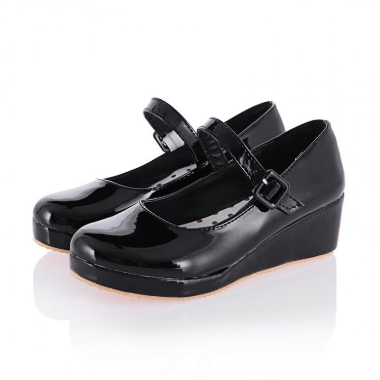 Freesia - Mary Jane wedge pumps met imitatieleren plateauzool