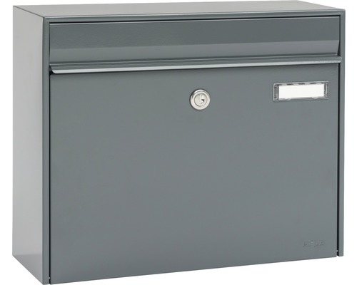 MEFA brievenbus, gepoedercoat staal, BxHxD 385/310/137 mm, Vals 101, basaltgrijs RAL 7012, zijdemat, frontale toegang met klep, naamplaatje