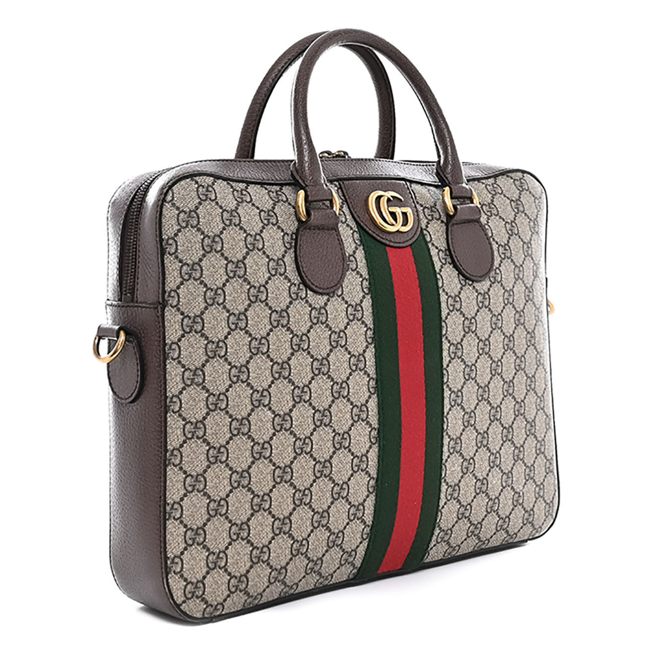 Gucci Sac bandoulière Malette GG en Toile enduite Monogramme & Cuir beige - Très bon état - L.36 cm