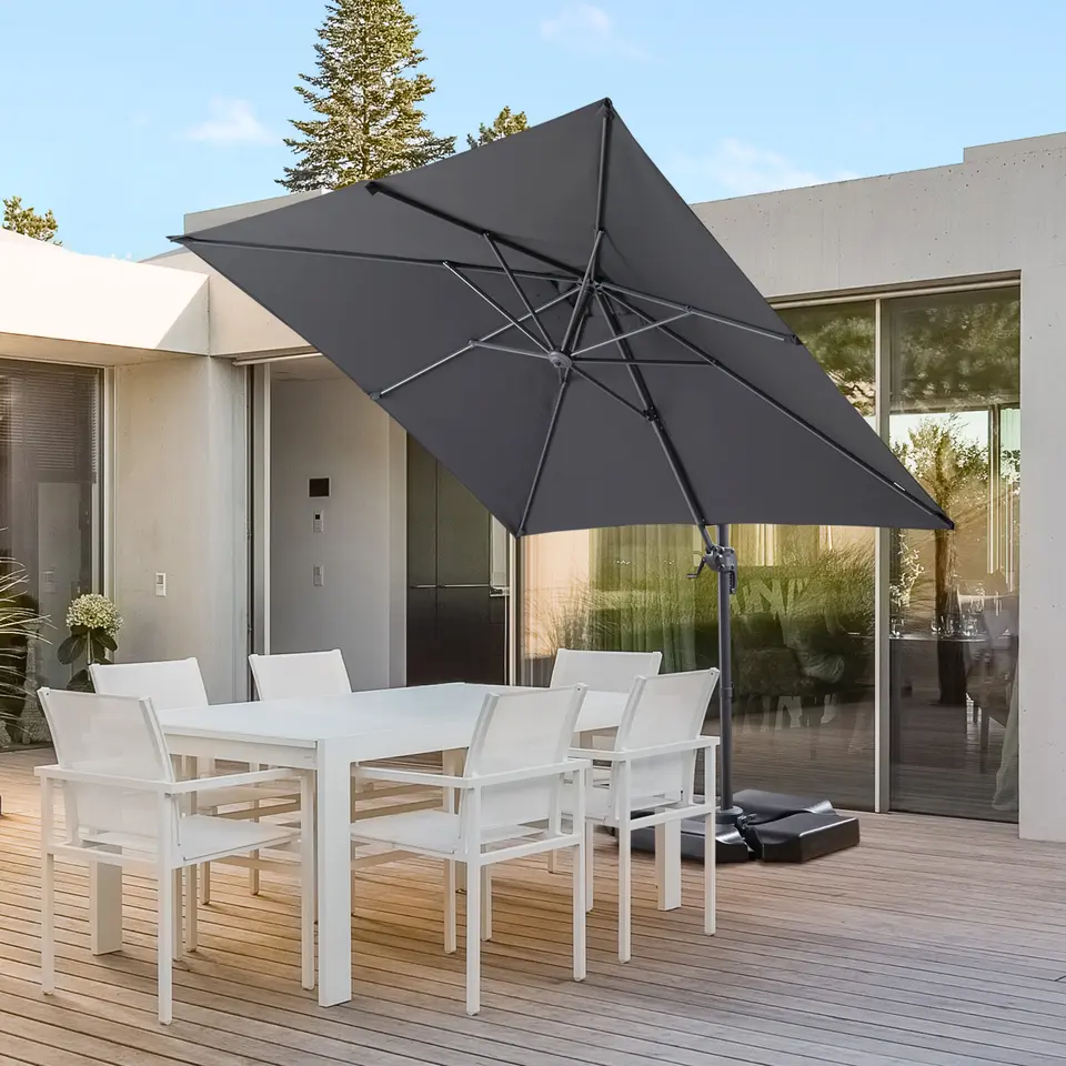 Kantelbare Zweefparasol 250x250 cm, Vierkant Zeil - Donker Grijs