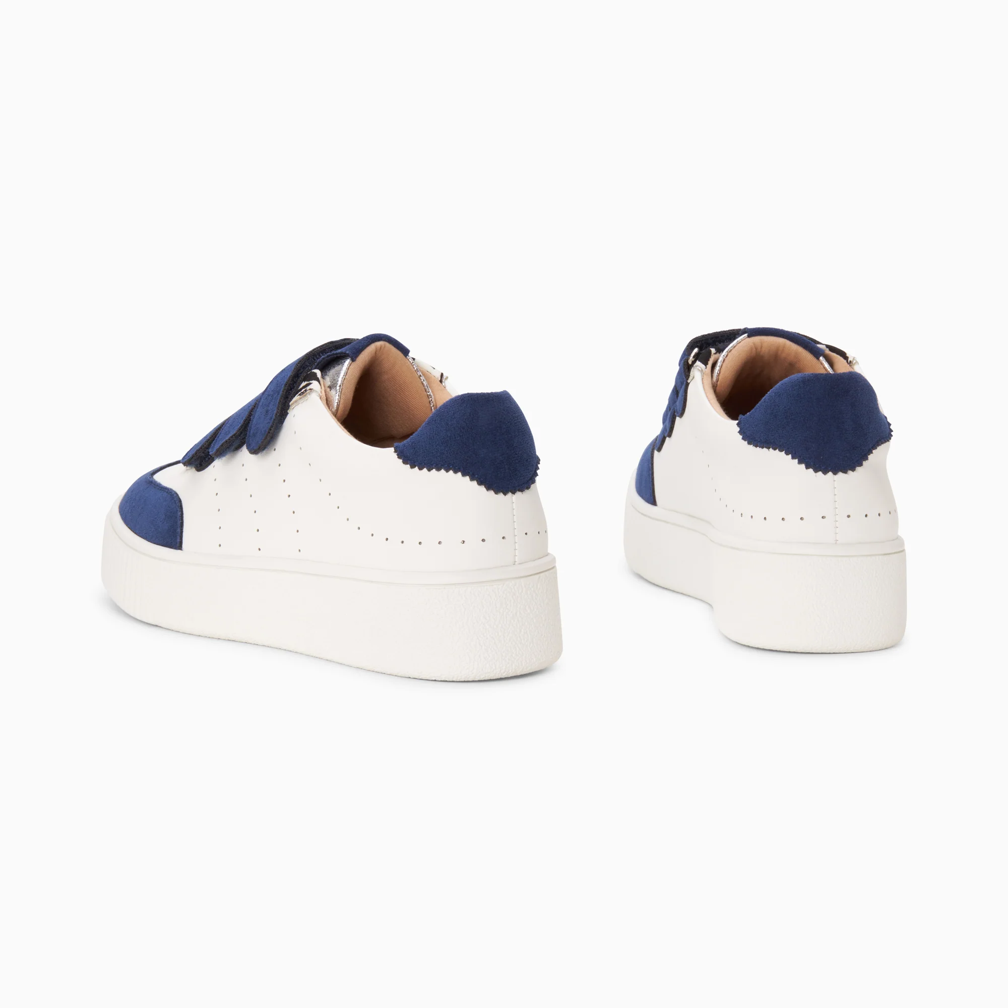 Sneakers-Baskets Marie blanc et bleu marine à scratchs
