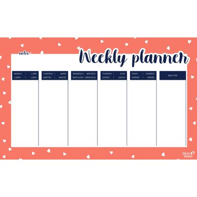 Quo Vadis - Sous-main planificateur hebdomadaire - 16,5 x 26,5 cm - 55 feuilles