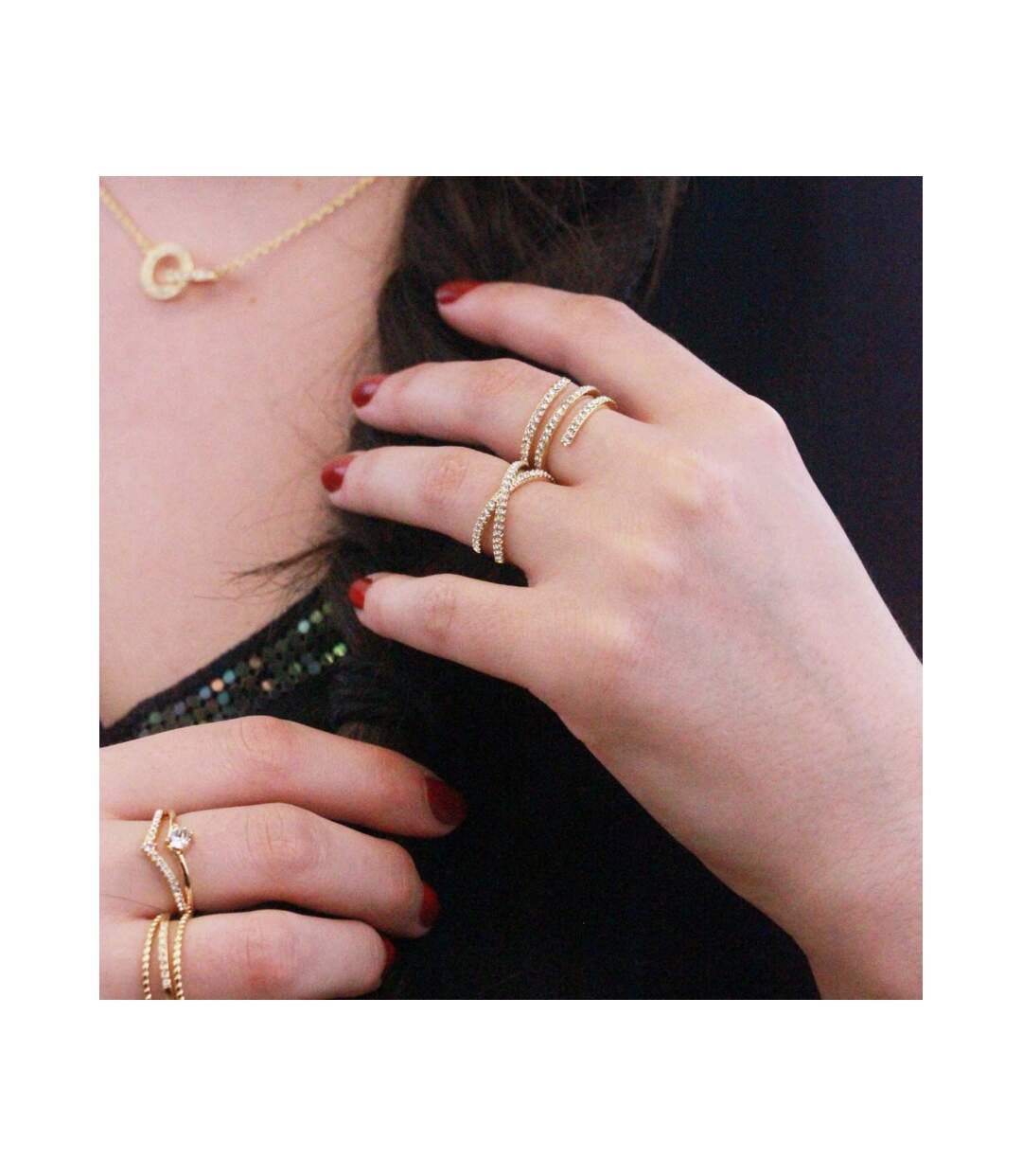 Bague Spiral - Or Rosé et Cristal