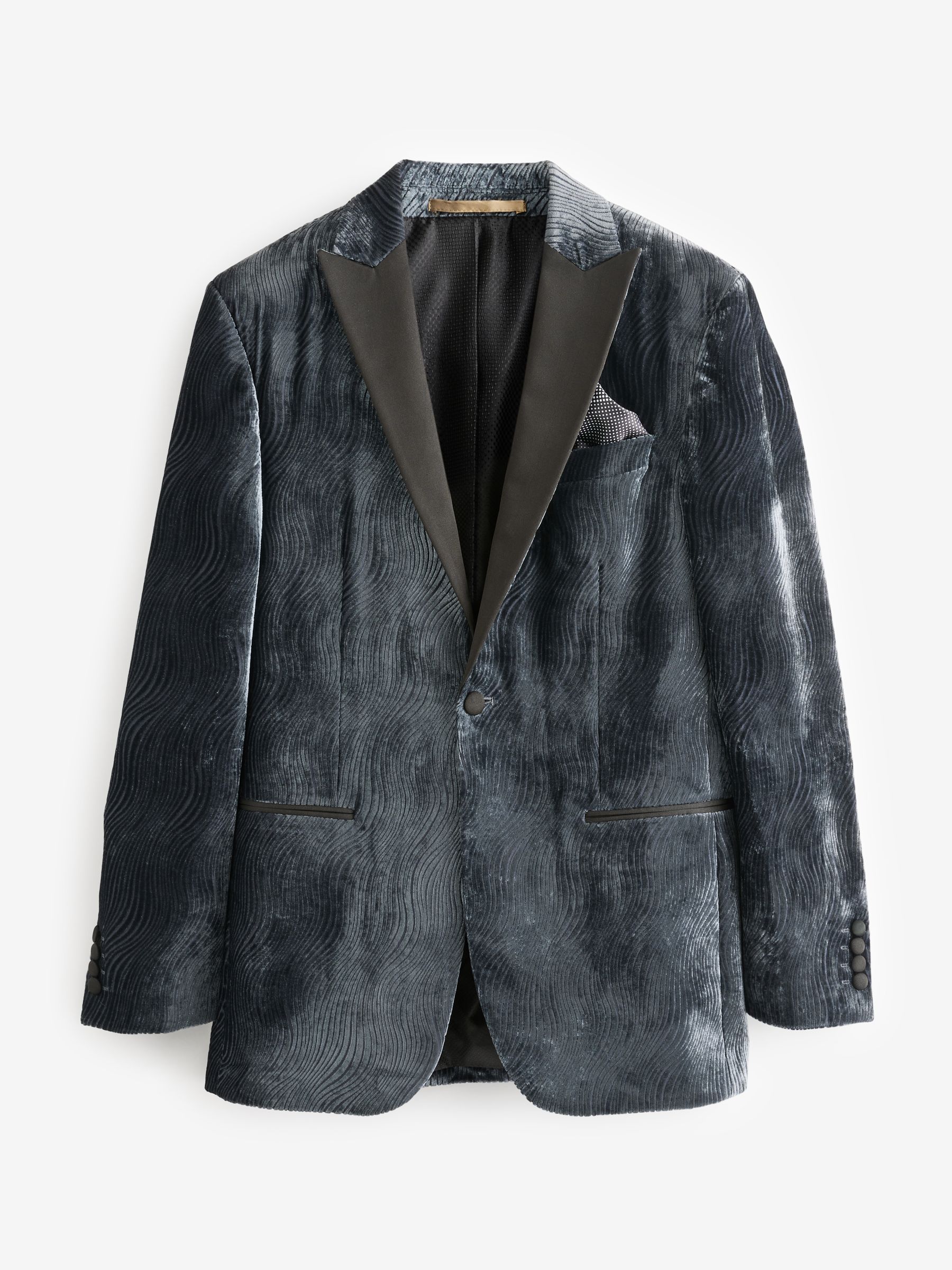 Staalblauw - Fluwelen blazer met patroon