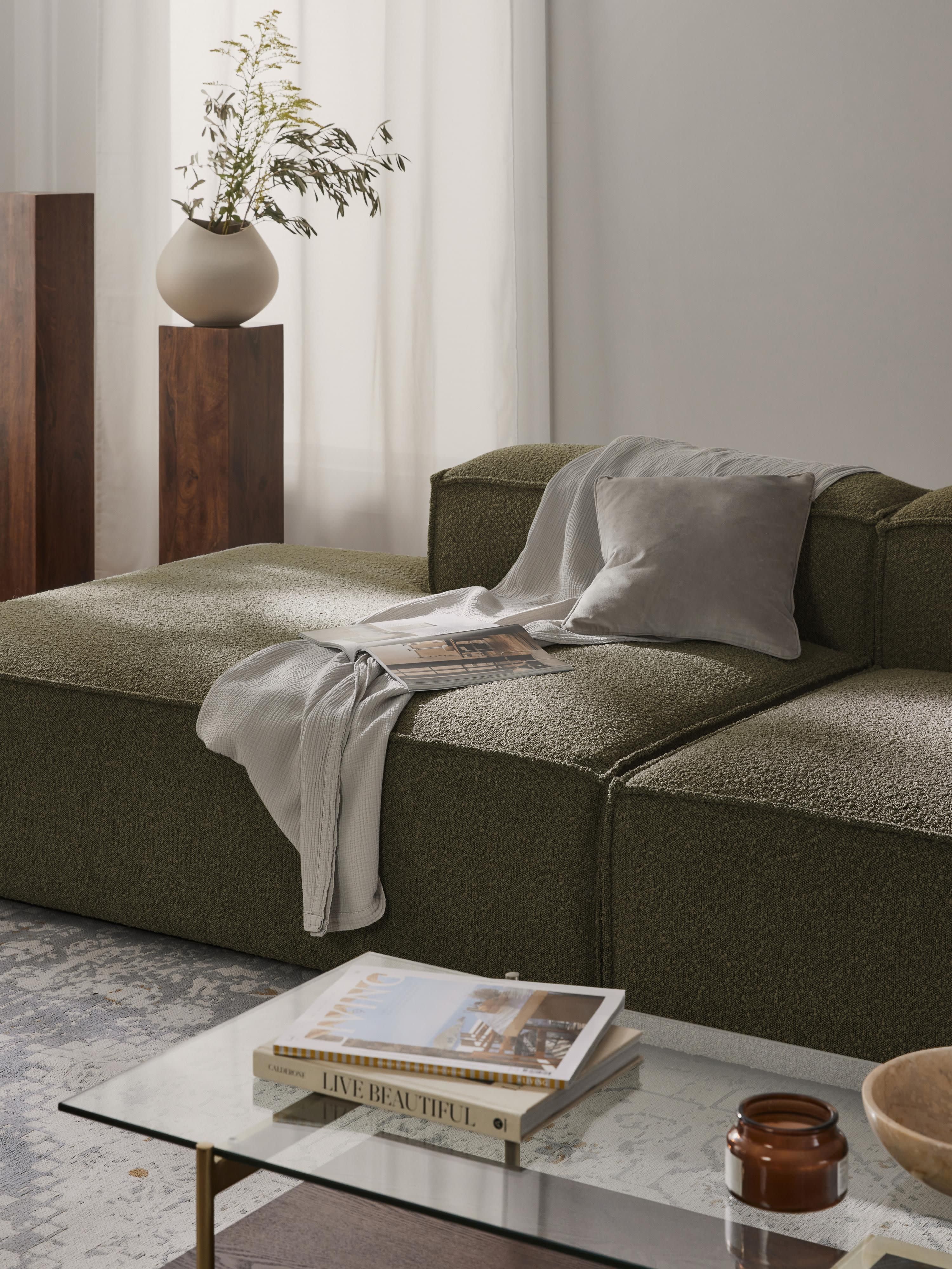 Chaise longue module Lennon uit bouclé