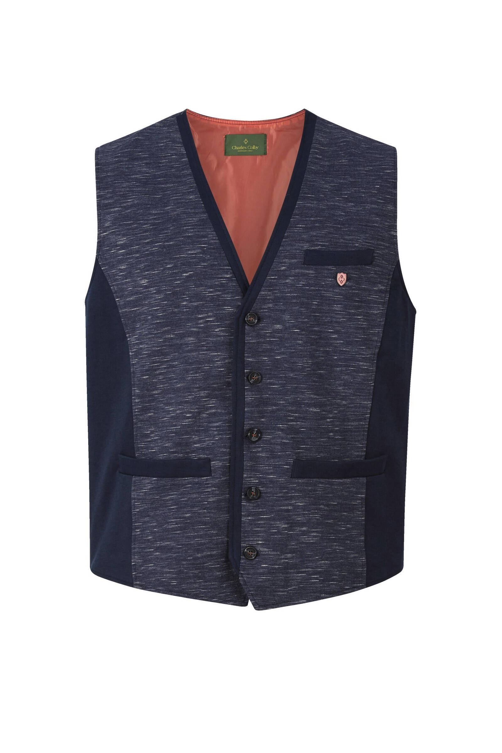 Charles Colby gilet DUKE GRAHAM Plus Size met all over print donkerblauw