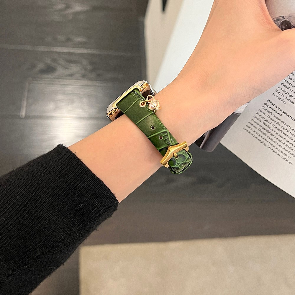 Apple Watch (42/41/40/38 mm) Echtleder Ersatz Armband mit Anhänger (Gelenkumfang 160 - 220 mm) - Grün / Gold