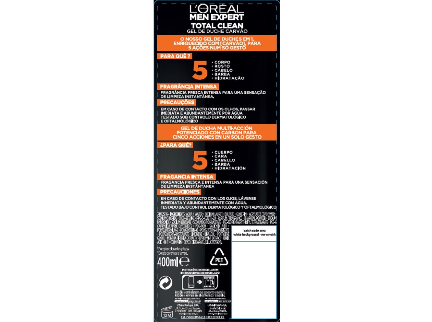 GEL MEN EXPERT DE BANHO TOTAL CLEAN 400ML