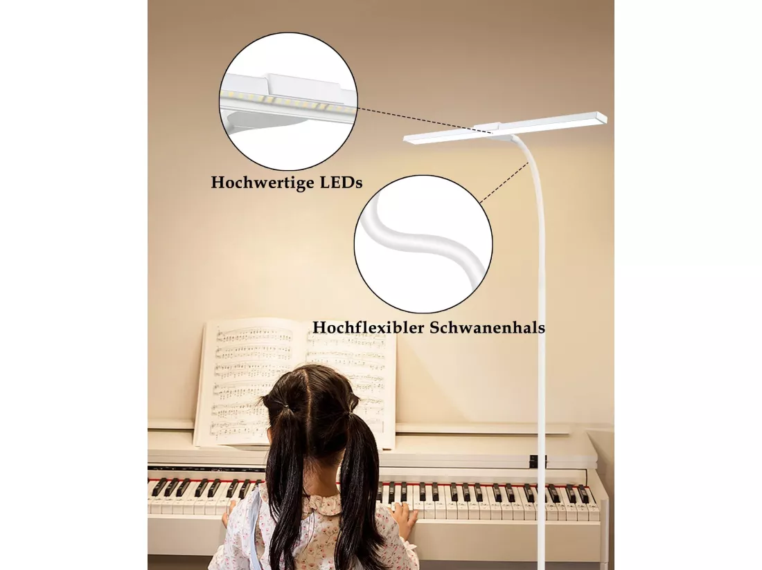 NETTLIFE Lampadaire LED Salon dimmable - 156CM Moderne 10W Touch Control Lampe de lecture avec minuterie Lampe de lit Col de cygne réglable