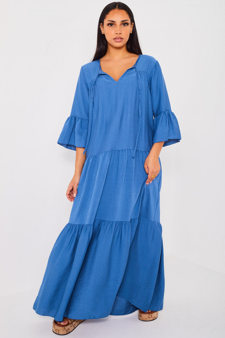 Robe longue évasée bleue
