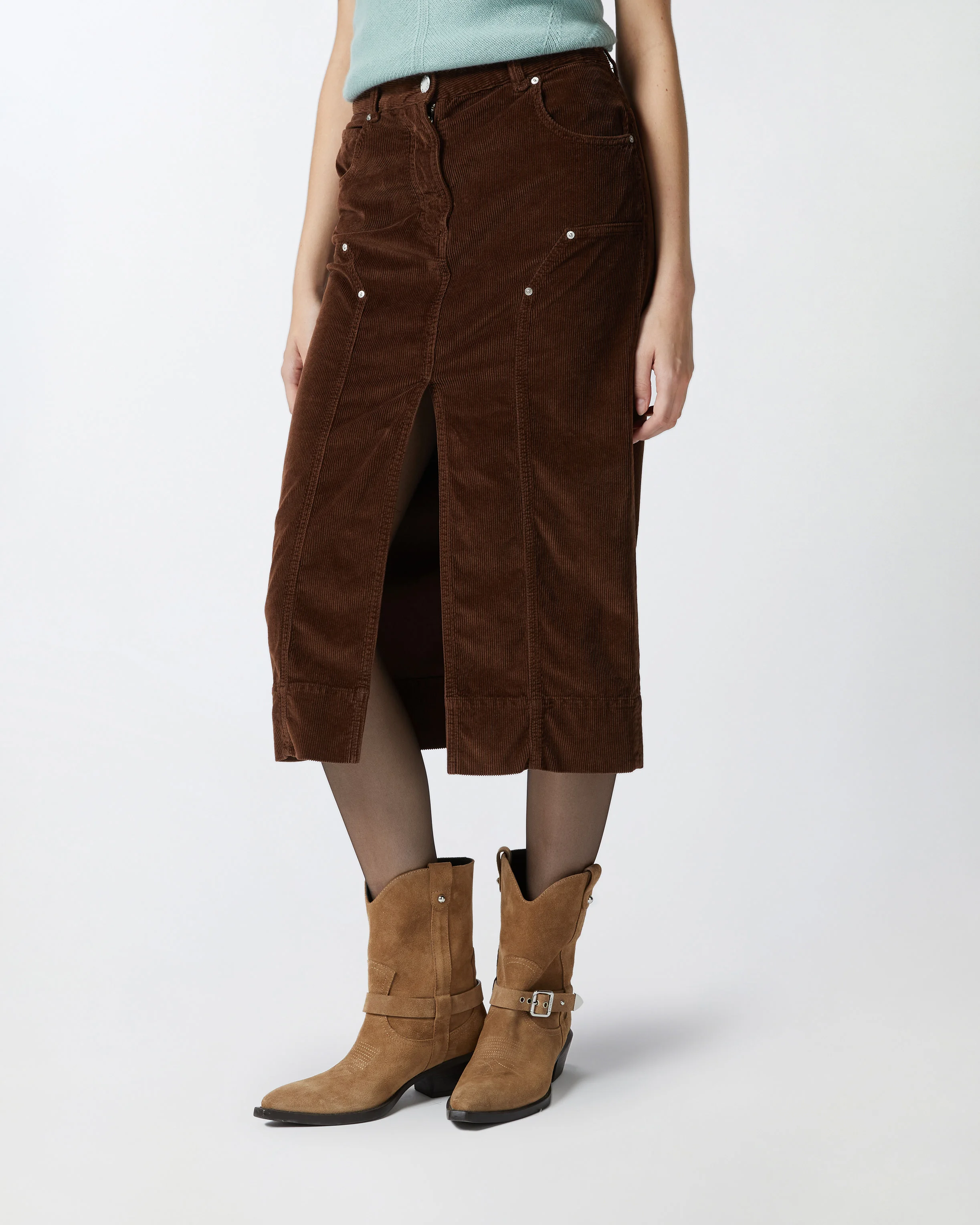 Jupe midi fendue | Marron