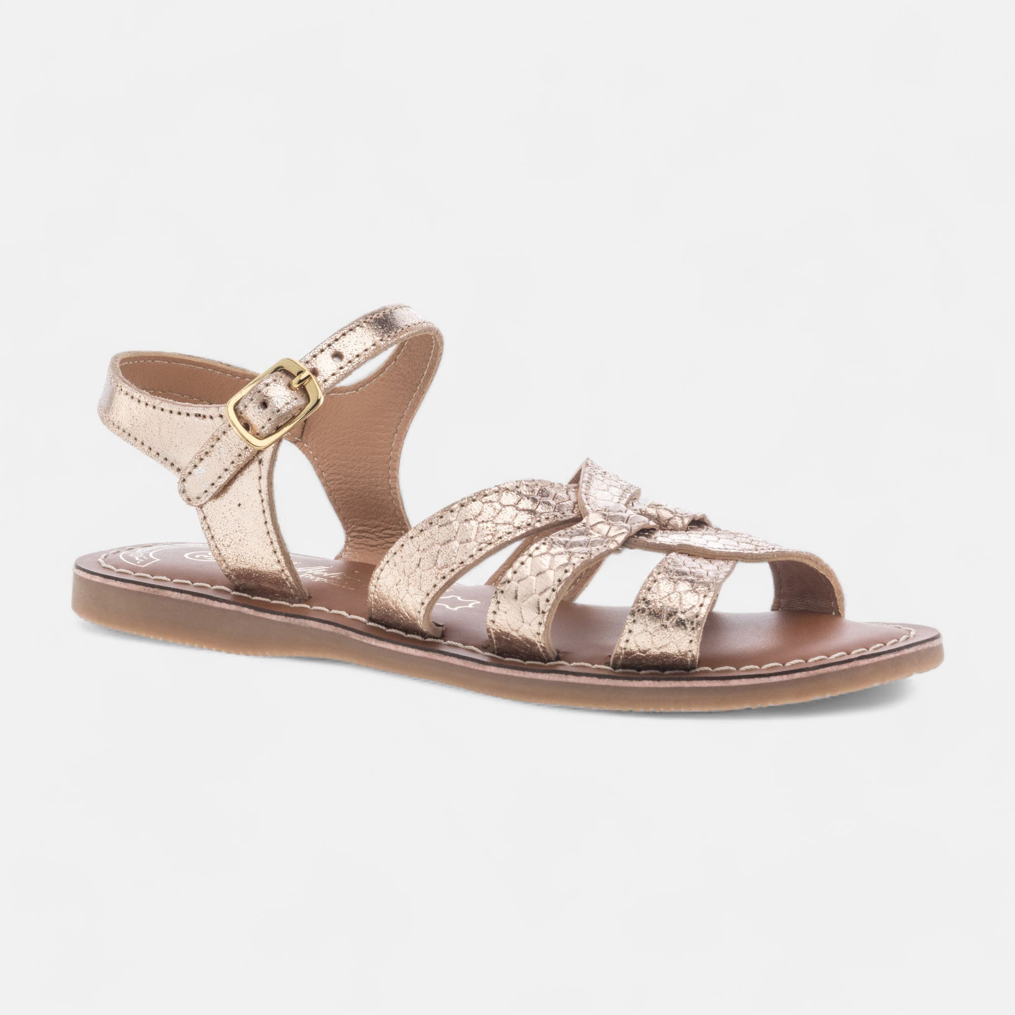 Nu-pieds Fille en cuir or