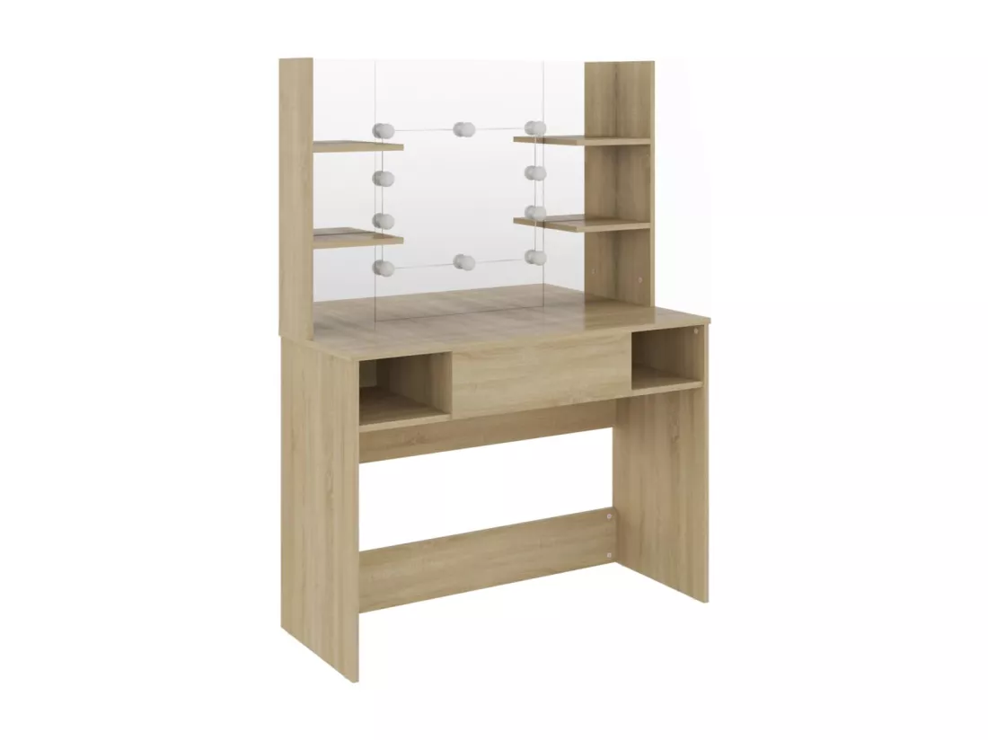Table de maquillage avec éclairage LED 100x40x135 cm MDF Chêne