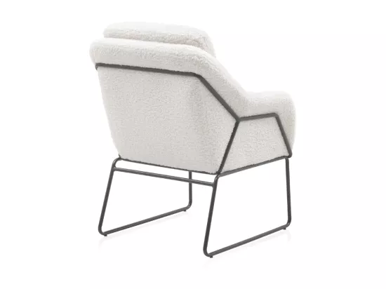 Fauteuil tapissé blanc, pieds en métal noir