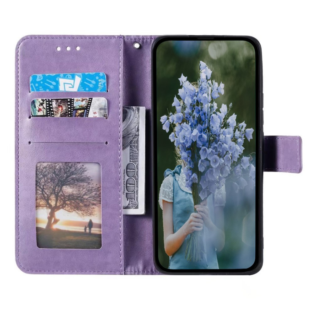 Samsung Galaxy S25 Ultra Leder Tasche Wallet - Mandala Flowers Imprint - Lila