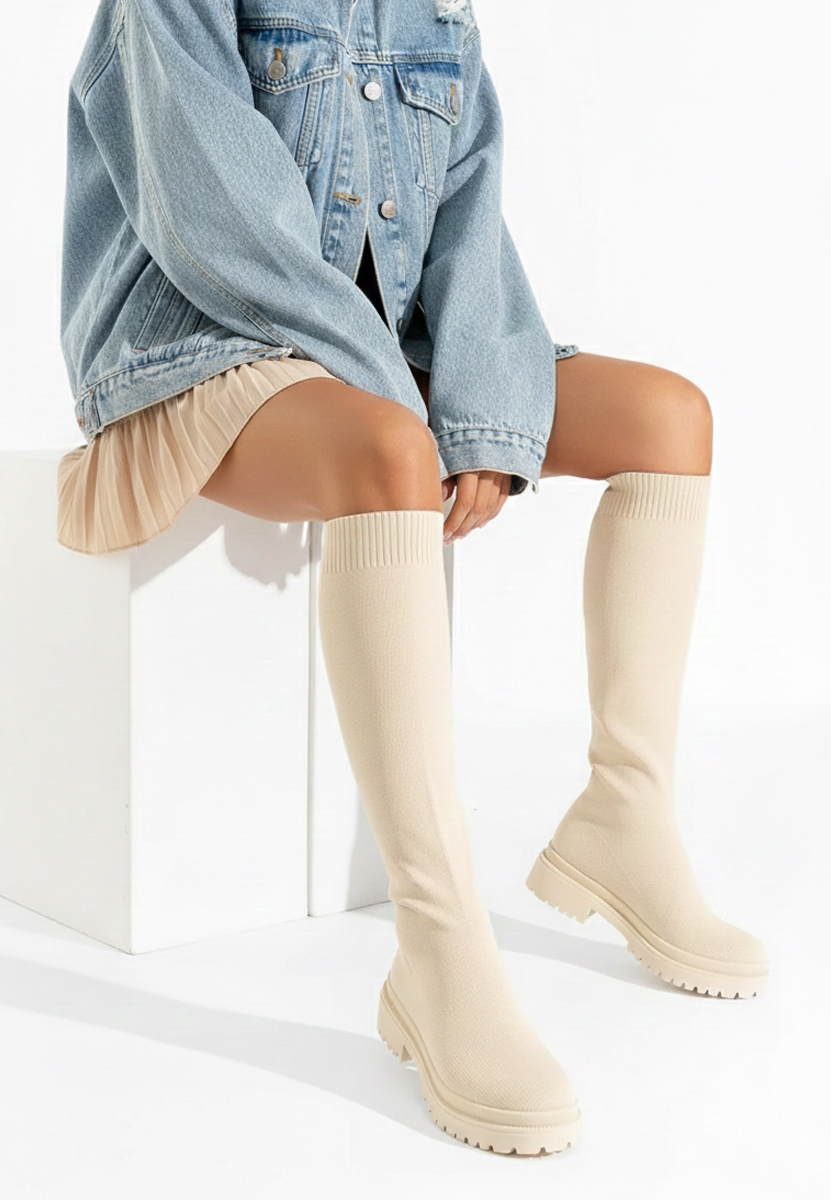 Bottes plates femme beige Olvera V2