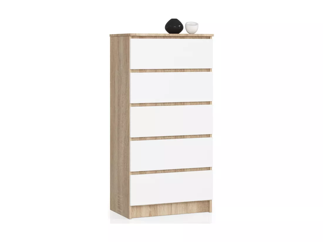 Commode AKORD K60 Chêne Sonoma 60 cm 5 tiroirs façade Blanche 60x40x121 cm