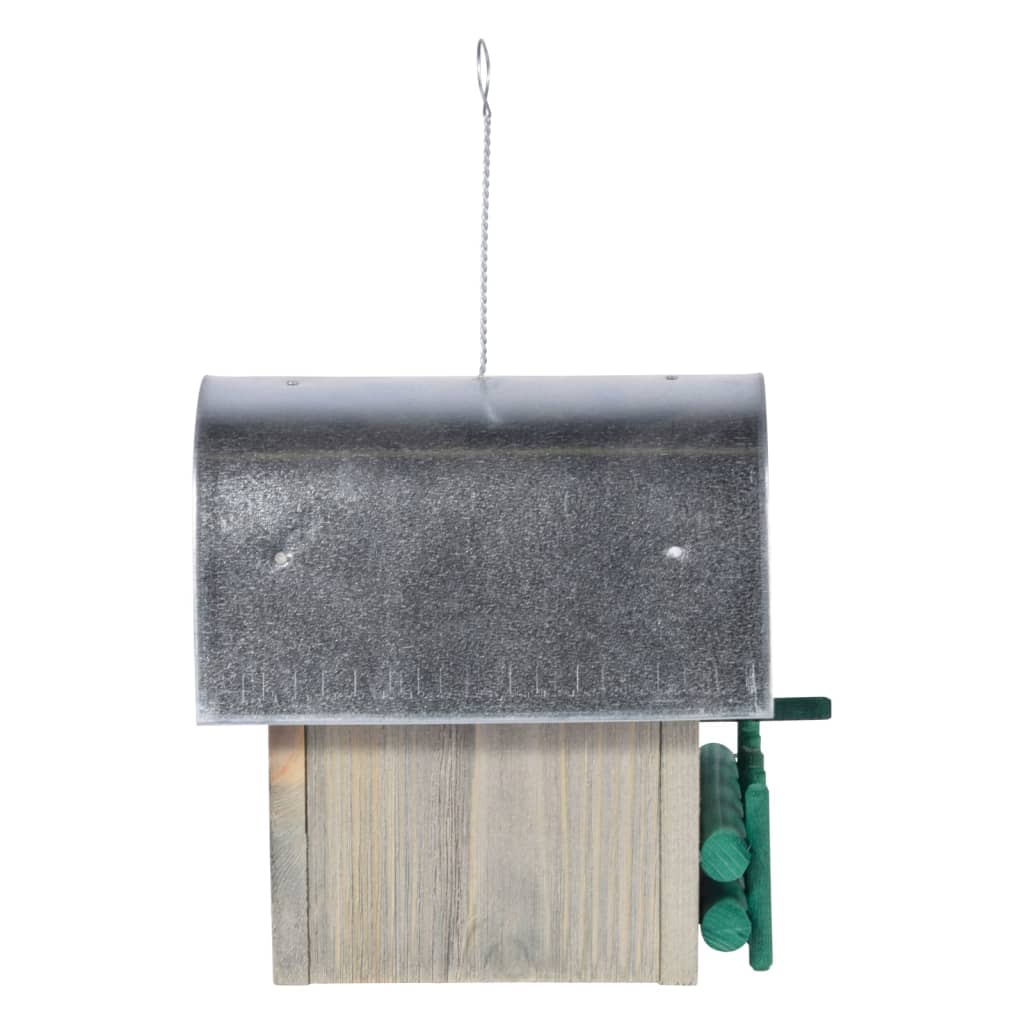 Nichoir à oiseaux teak toit arrondi en zinc naturel/vert/argenté