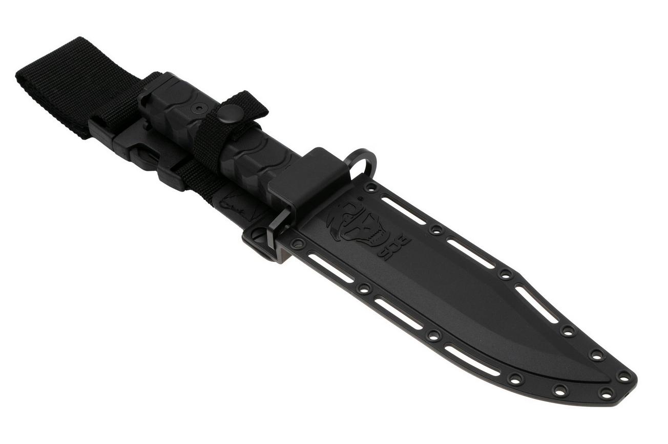 SOG BAR15T BY1004-BX, Black PVD AUS-8 Clippoint, Black G10 vaststaand mes