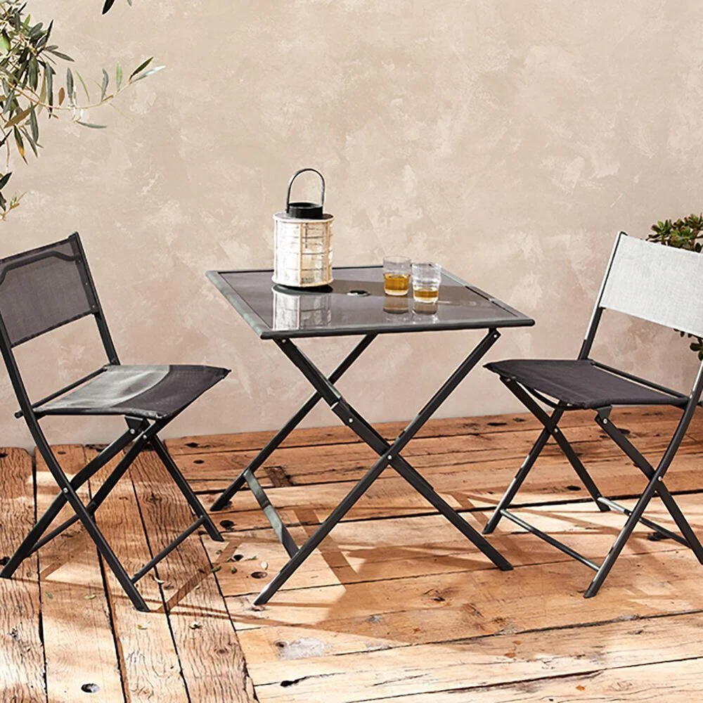 Table de jardin London carré pliante 2 personnes gris anthracite