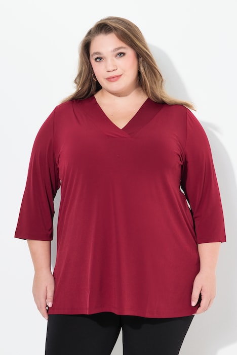 Longshirt, A-Linie, V-Ausschnitt, 3/4-Ärmel