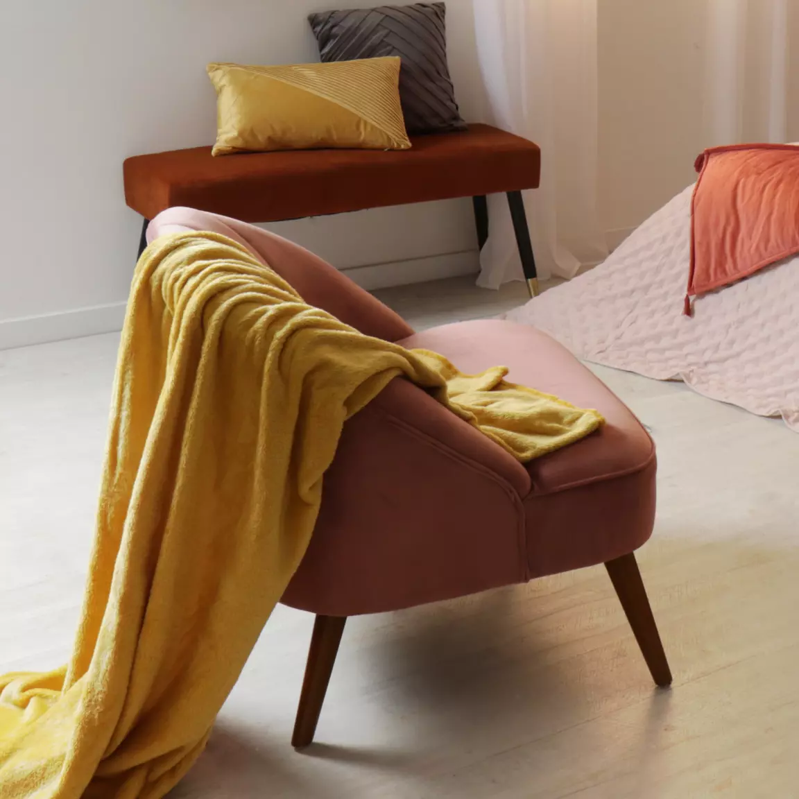 Plaid doux (180 cm) Tendresse flanel Jaune ocre
