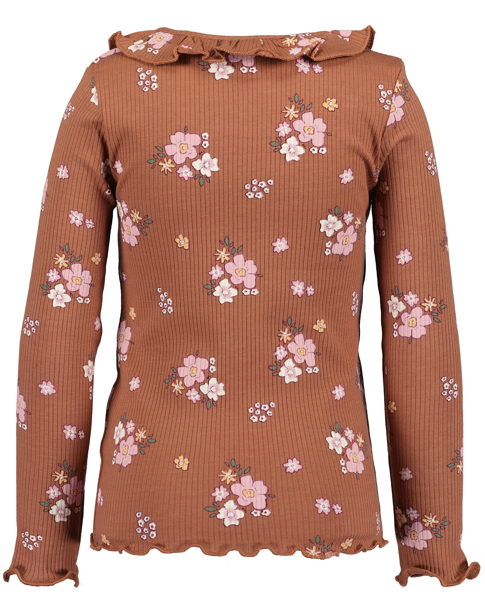 Langarmshirt FLOWER mit Muschelkante in kupfer