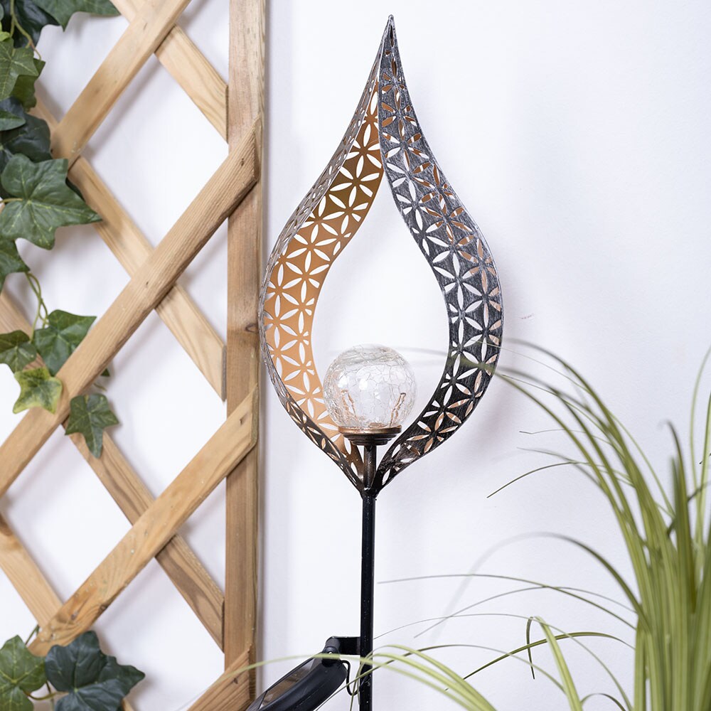 LED Solarleuchte, Flammen Design, silber, gelb, H 90 cm