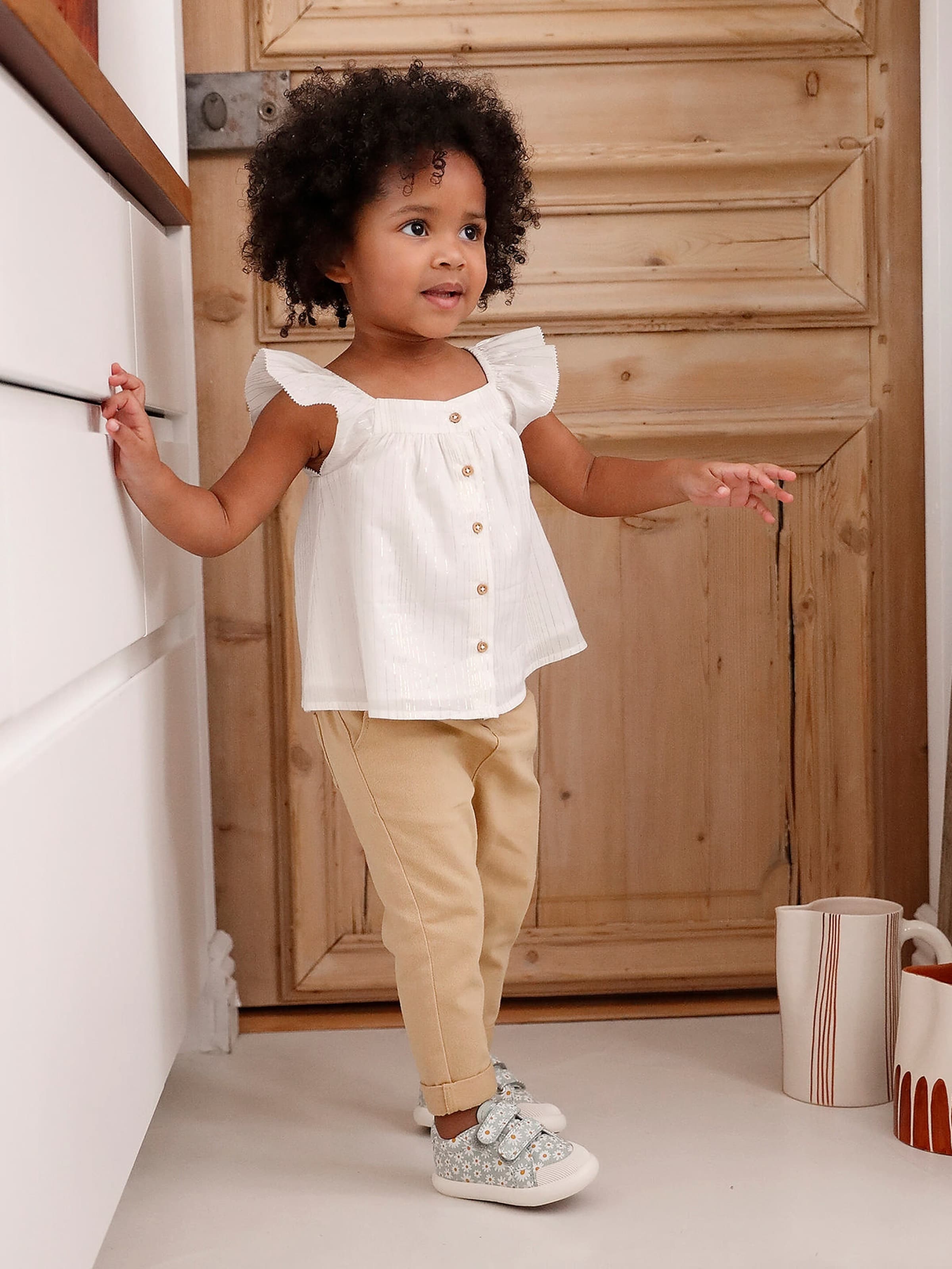 Vertbaudet Festliche Baby Bluse aus Baumwoll-Voile vanille