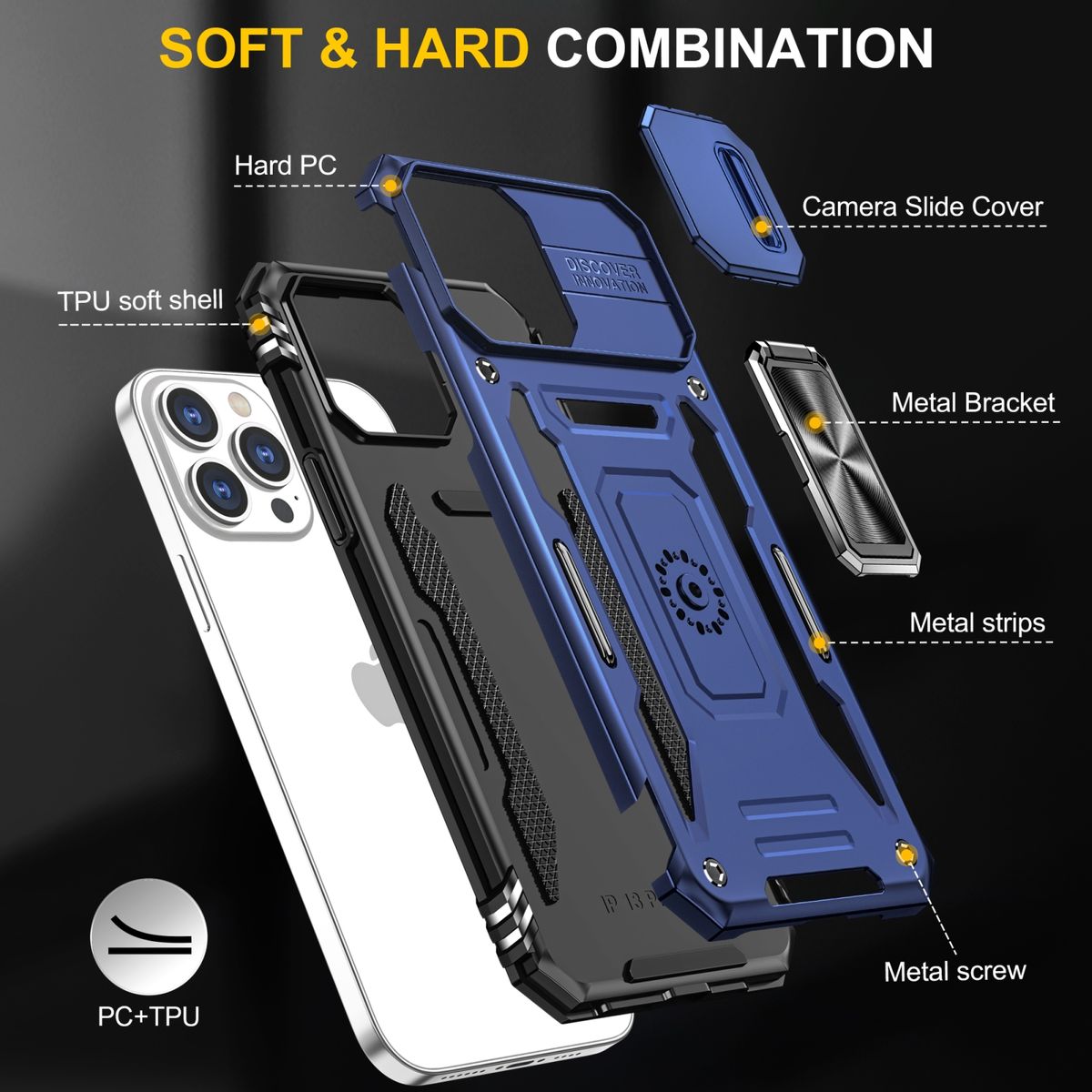 Hülle Handy Schutz für Apple iPhone 15 Pro Case Cover Kamera Ständer Etui Bumper