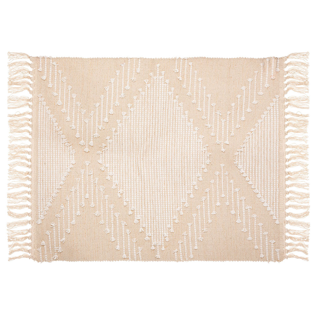 Tapis déco rectangulaire coton beige 60x90cm