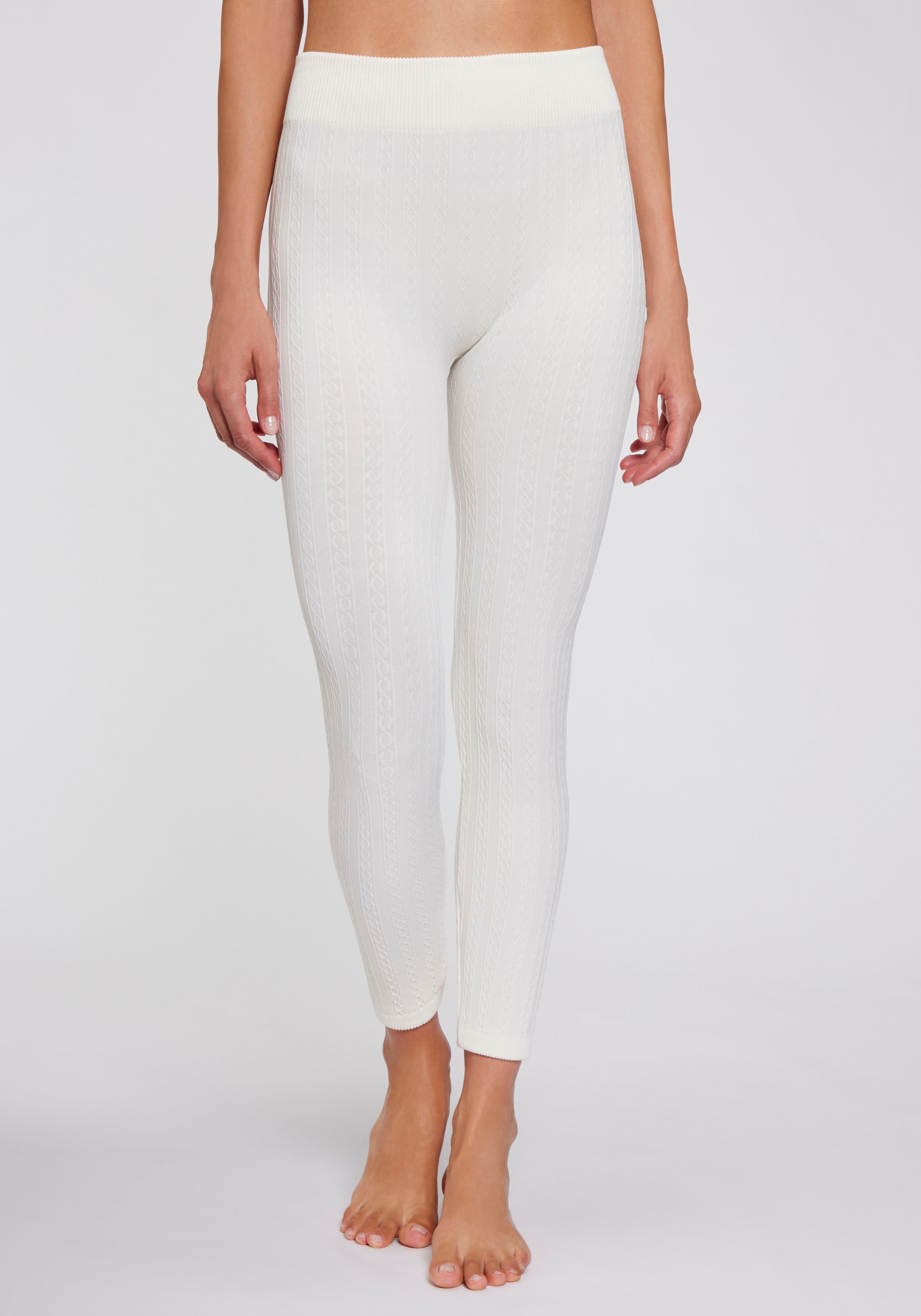 Lavana Strickstrumpfleggings mit Zopfmuster und innen weich angeraut