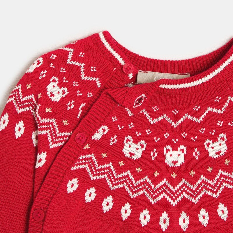 Combinaison longue maille tricot rouge bébé mixte Rouge