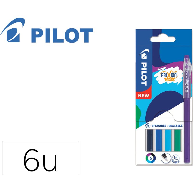 Stylo pilot frixion ball sticks encre effacable pointe 0,7mm 6 coloris assortis tons froids pochette 6 unites
