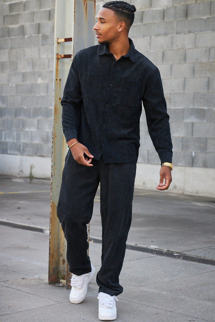 Ensemble 2 pièces chemise + pantalon en velours côtelé noir