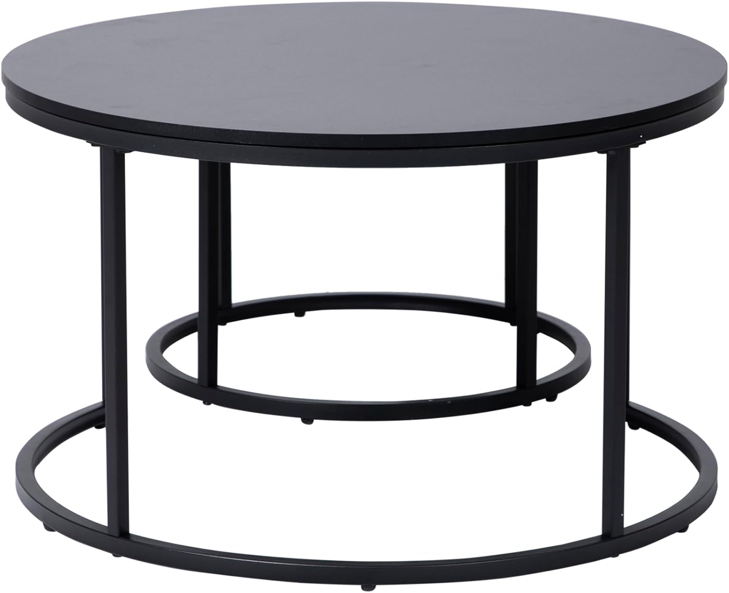 Home Collective Couchtisch 2er Set rund aus Holz, Wohnzimmertisch Modern, Beistelltisch Set 2 in 1 mit Metallgestell für Wohnzimmer Büro Beistelltisch Loft Design Twin | Schwarz