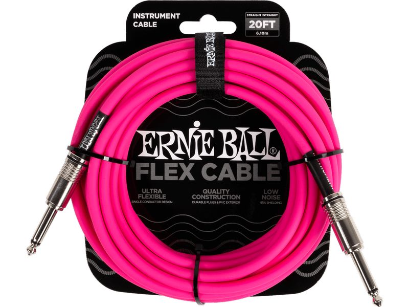 Ernie Ball Instrumentenkabel Flex 6418 – 6.09 m, Pink Flexibles Standardkabel für Instrumente