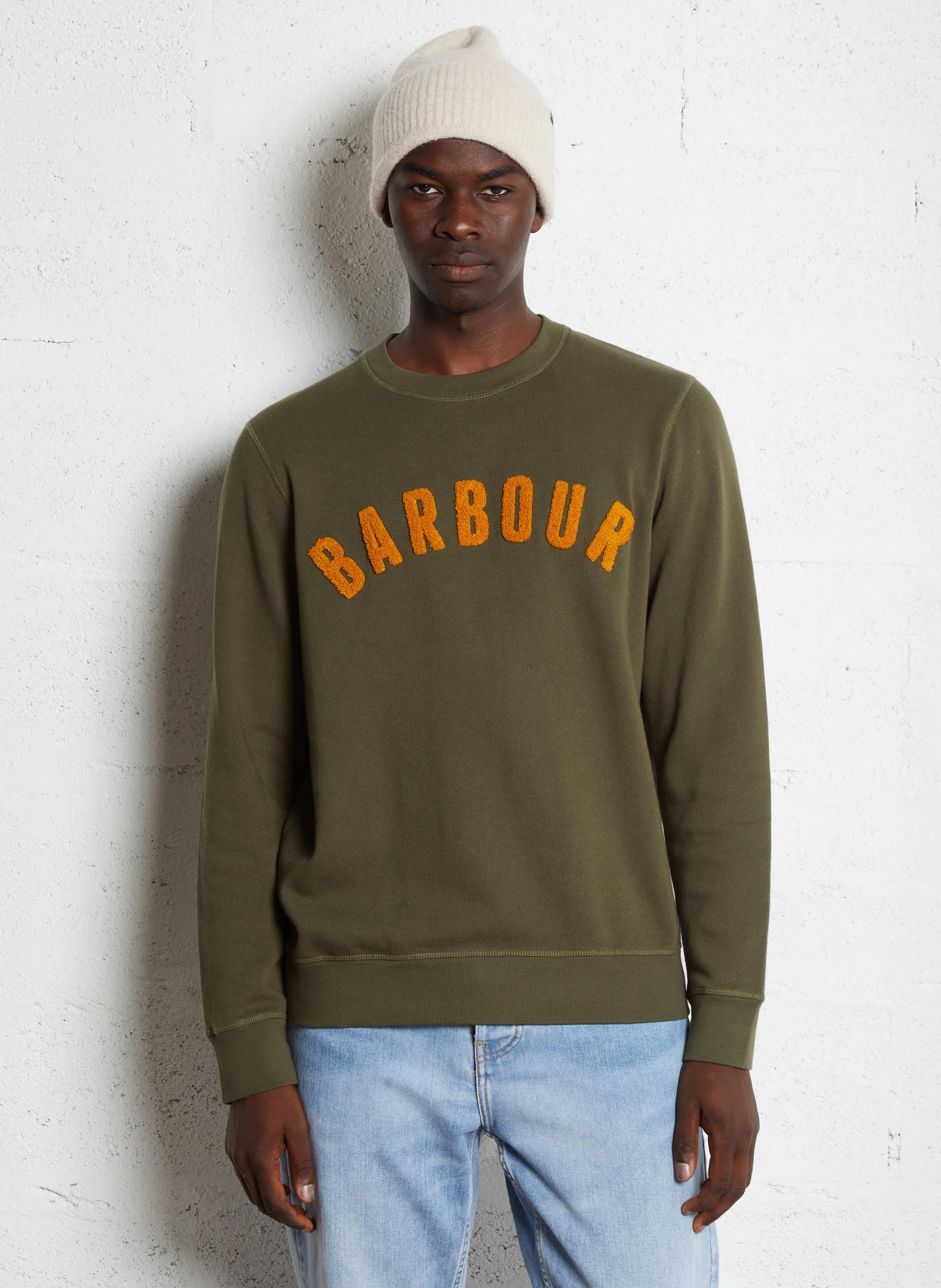 Sweat col rond en coton mélangé | Kaki