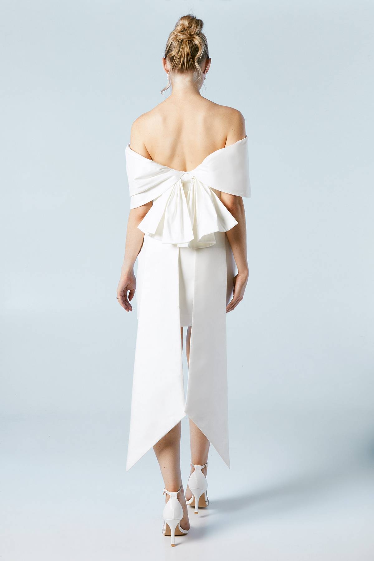 Coast Robe de Mariée Mini en Crêpe Taffetas à Décolleté Bardot