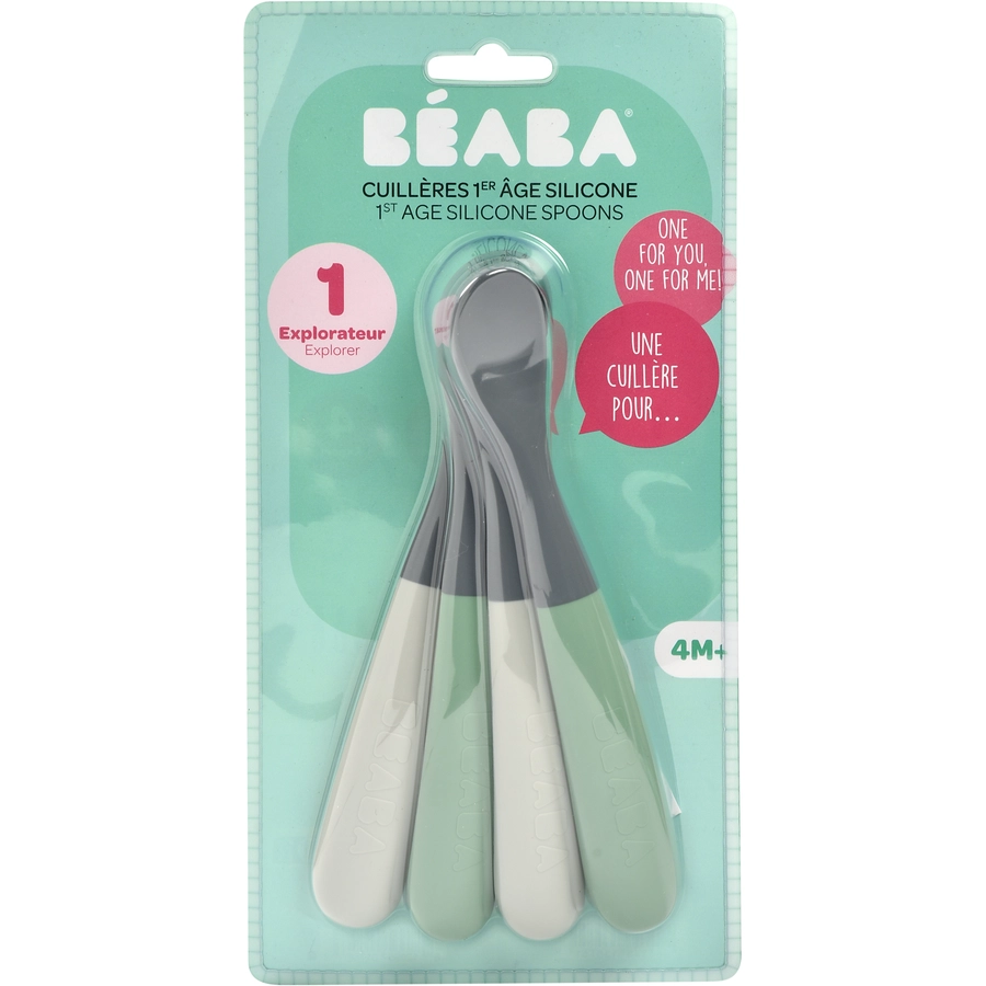 BEABA® Babylöffel 4er Set aus Silikon 1. Alterstufe mineralsalbeigrün