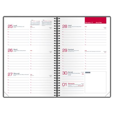 Agenda spiralé à élastique My Fab - 1 semaine sur 2 pages - 10 x 15 cm - rose - Oxford