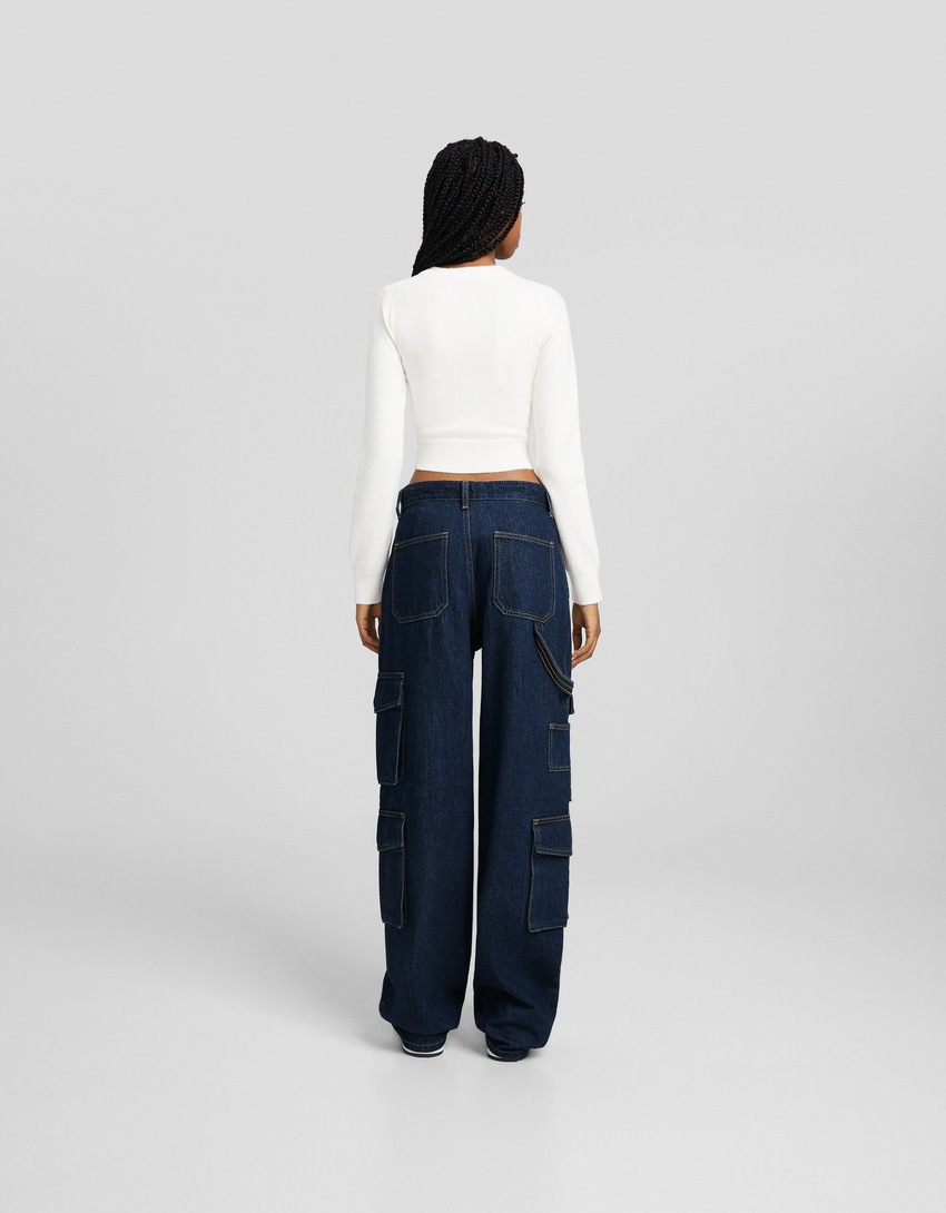 calça cargo balão com efeito desbotado