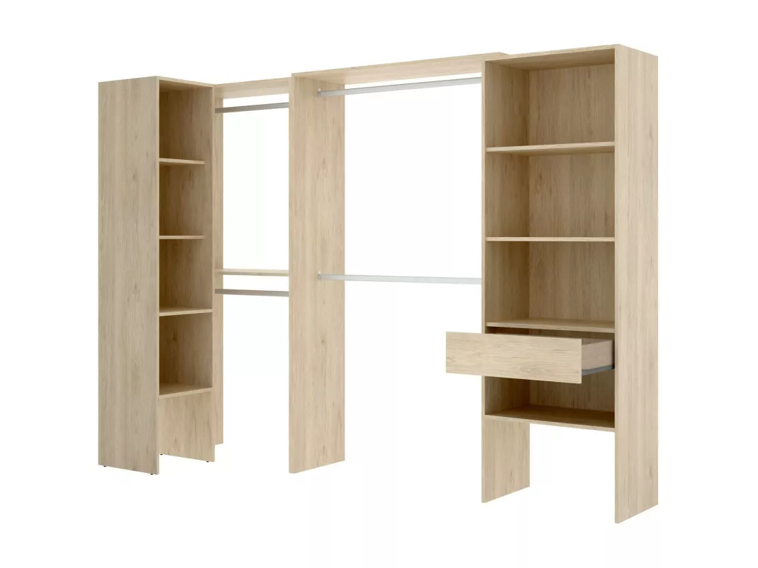 Armoire Dacasuz, Structure pour dressing d'angle, Cintre d'angle ouvert, 248x79h187 cm, Chêne