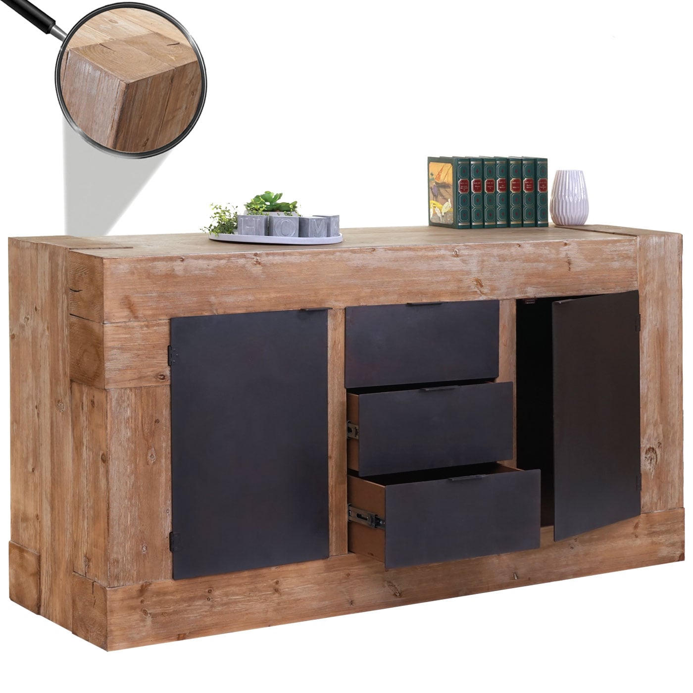 Sideboard MCW-A15, Kommode Schrank Anrichte, Tanne Holz rustikal massiv MVG-zertifiziert 90x160x45cm 67kg