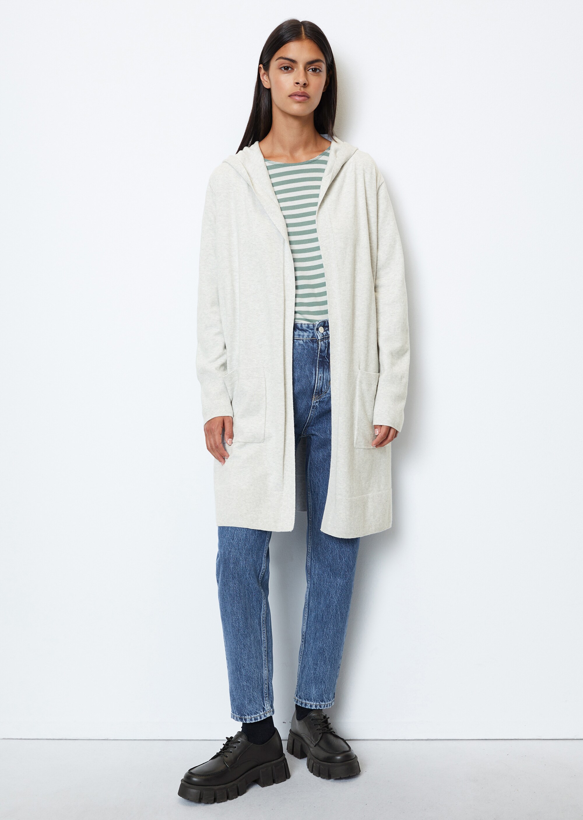 Langer Hoodie-Cardigan regular aus Soft-Cotton-Stretch