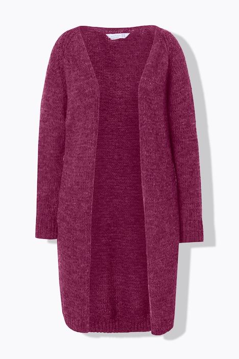 Long-Strickjacke, offene Form, Grobstrick