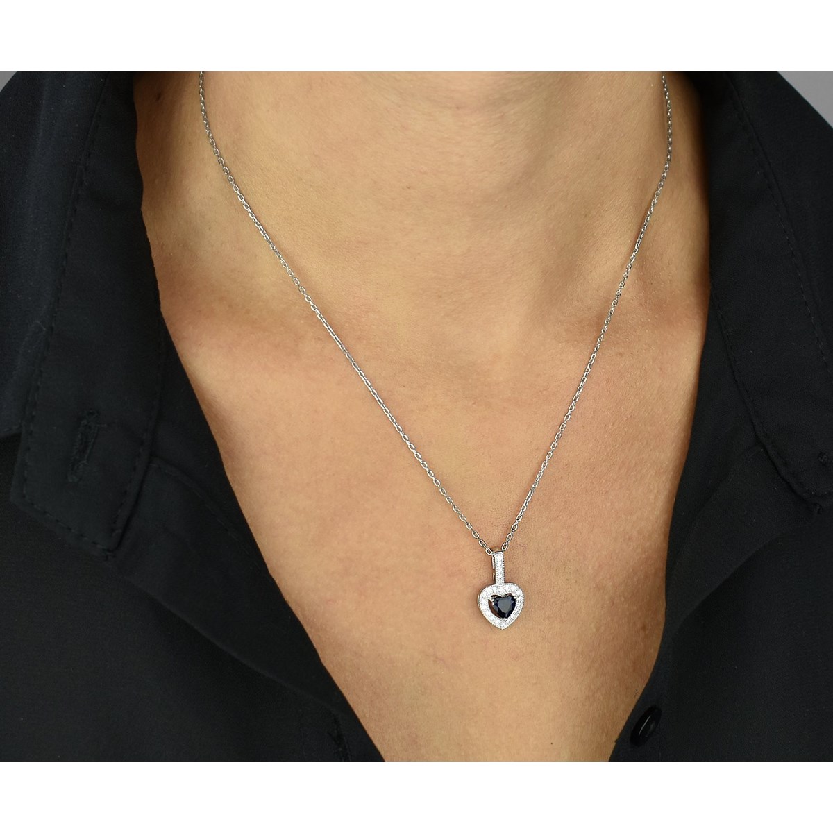 Collier 2 coeurs oxyde de zirconium bleu roi Argent 925 Rhodié