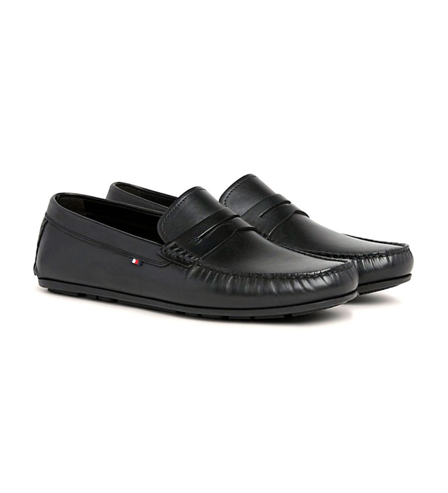 Mocassins Tommy Hilfiger Signature de couro sem calcanhar, pretos